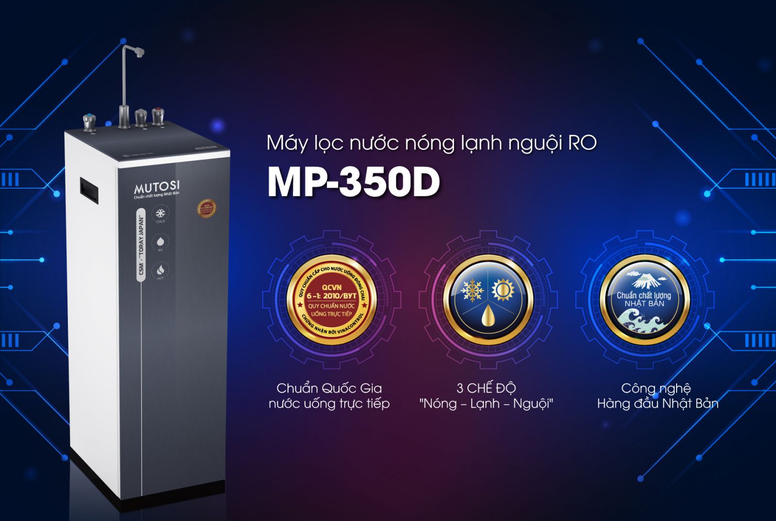 Máy lọc nước nóng lạnh nguội Mutosi MP-350D-GR