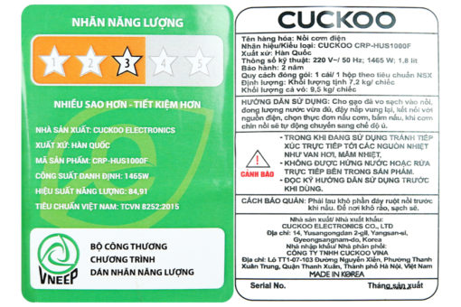 Cao Tan Cuckoo Crp Hus1000f 18 Org