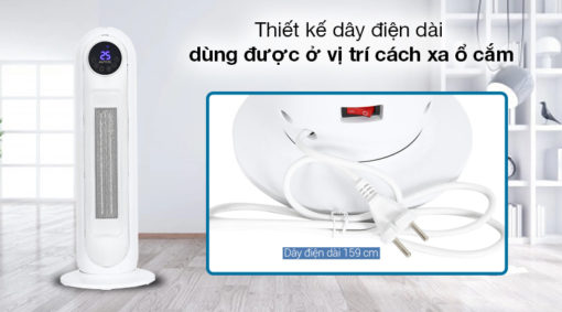 Quạt sưởi gốm ceramic Mutosi MCH-2200 - Dây điện dài 159 cm, tiện dùng ở vị trí cách xa ổ cắm