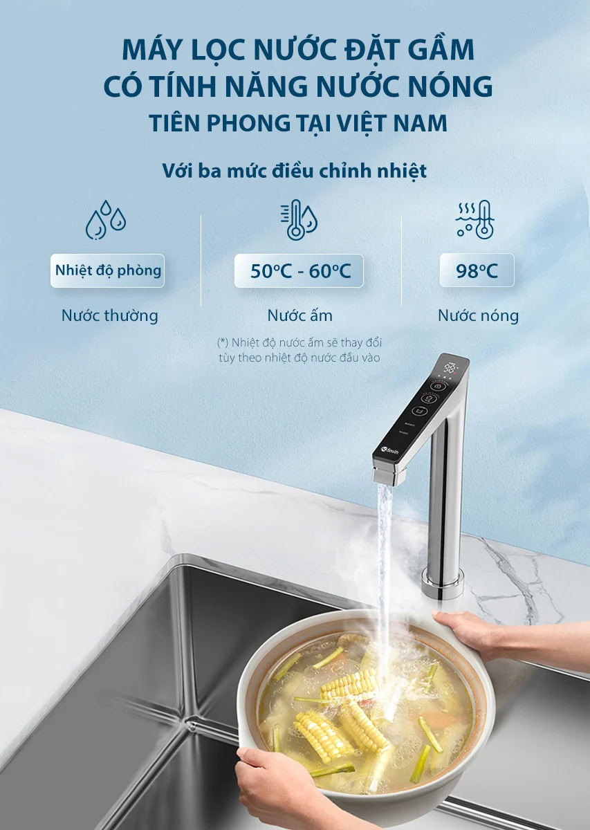 Máy lọc nước AOSmith ROSS LUX-AOU800HOT - Có tính năng nước nóng tiên phong tại Việt Nam với ba mức điều chỉnh nhiệt