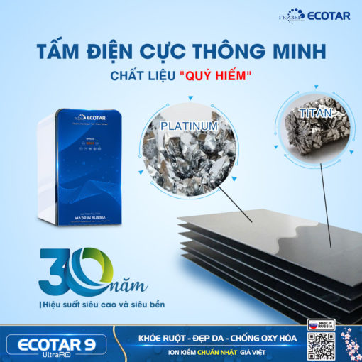 Điện cực titan phủ Platin quý hiểm số 1 thế giới của máy lọc nước ion kiềm Geyser Ecotar 9