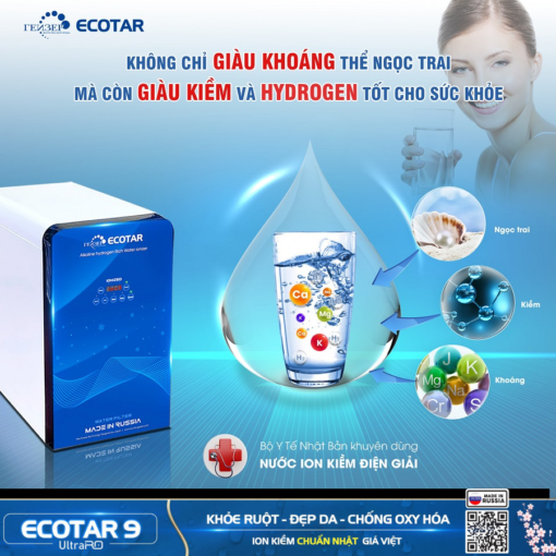 Geyser ecotar 9 ultra RO có nước ion kiềm giàu vi khoáng tốt cho sức khỏe