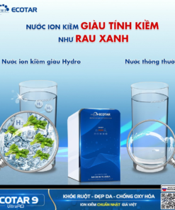 Nước ion kiềm có tính kiềm cao (pH 8.5-9.5) tự nhiên như rau xanh, không sử dụng hóa chất