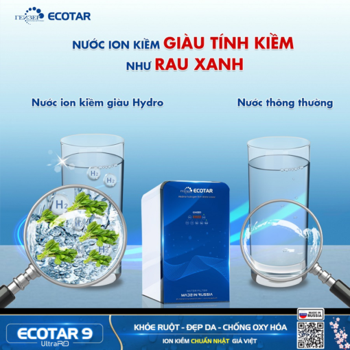 Nước ion kiềm có tính kiềm cao (pH 8.5-9.5) tự nhiên như rau xanh, không sử dụng hóa chất