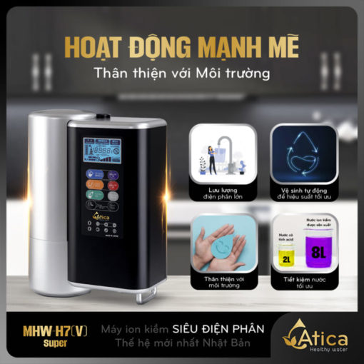 Máy lọc nước ion kiềm Siêu Điện Phân Atica SUPER MHW-H7(V) nâng tầm chất lượng cuộc sống