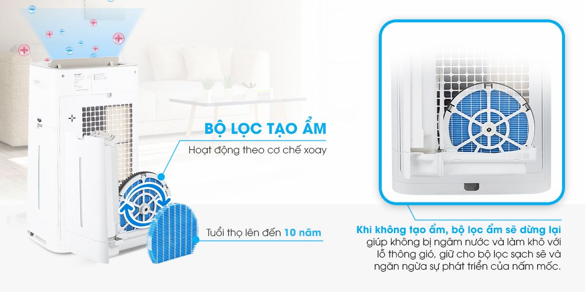 Máy Lọc Không Khí Sharp Kết Hợp Tạo ẩm Kc G60ev W