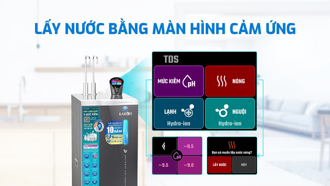 Máy Lọc Nước Nóng Lạnh Hydro Ion Kiềm Karofi Kae S695
