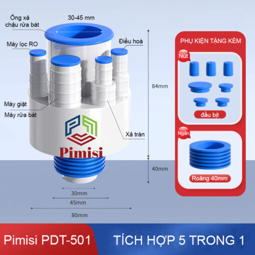 Bộ Đầu Nối Ống Thoát Nước Pimisi Pdt 501 Ngăn Mùi | Chính Hãng
