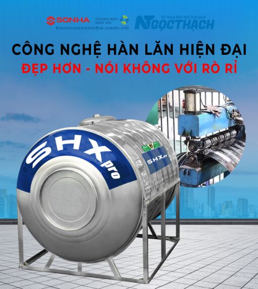 Bồn Nước Inox Sơn Hà Xanh Shx Pro 500l Ngang (Φ720)
