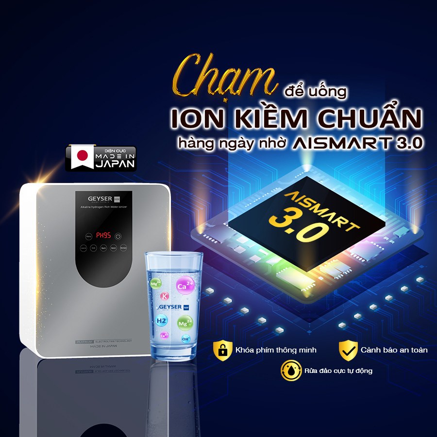 Máy Lọc Nước Ion Kiềm Giàu Hydro Geyser Ecotar 9 Pro