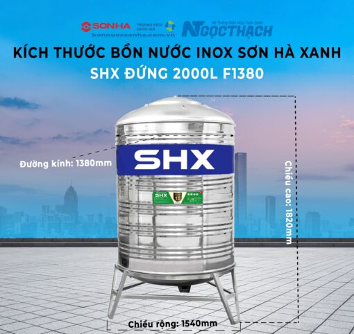 Bồn Nước Inox Sơn Hà Xanh Shx 2000l Đứng (Φ1380)