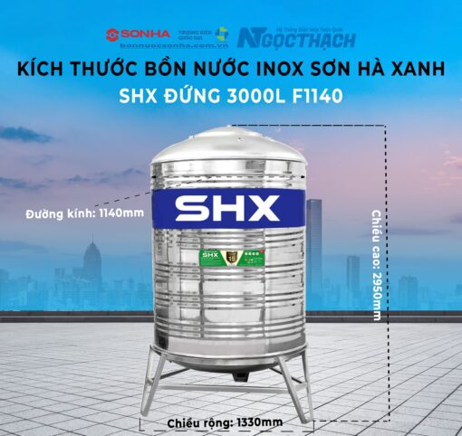 Bồn Nước Inox Sơn Hà Xanh Shx 3000l Đứng (Φ1380) (sao Chép)