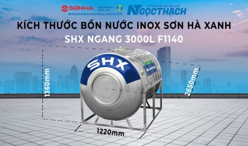 Bồn Nước Inox Sơn Hà Xanh Shx 3000l Ngang (Φ1140)