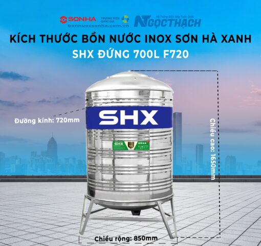 Bồn Nước Inox Sơn Hà Xanh Shx 500l Đứng (Φ720) (sao Chép)