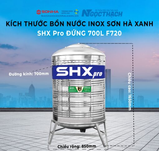 Bồn Nước Inox Sơn Hà Xanh Shx Pro 700l Đứng (Φ720)
