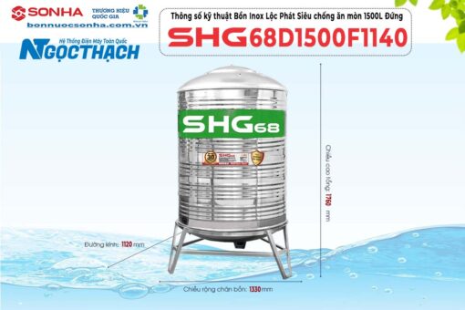 Bồn Inox Lộc Phát Siêu Chống ăn Mòn 1500l Đứng Shg68d1500f1140 Sơn Hà Xanh