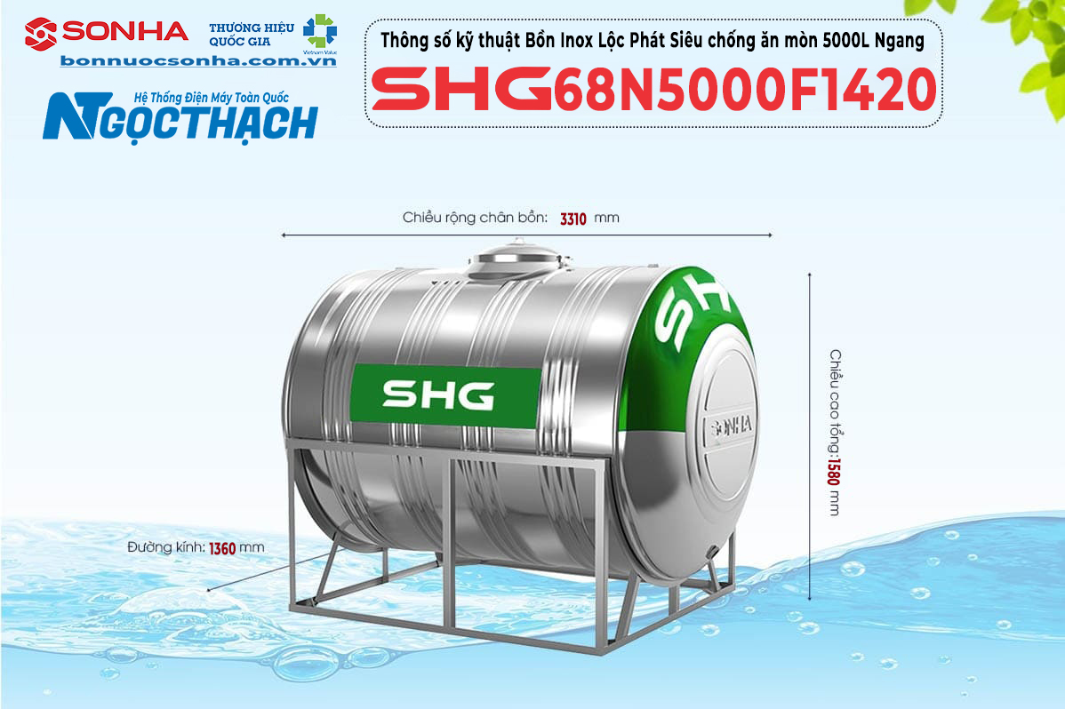Bồn Inox Lộc Phát Siêu Chống ăn Mòn 4000l Ngang Shg68n4000f1420 (sao Chép)