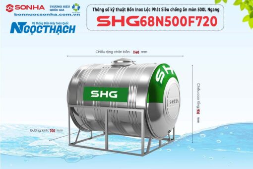 Bồn Inox Lộc Phát Siêu Chống ăn Mòn 500l Ngang Shg68n500f720