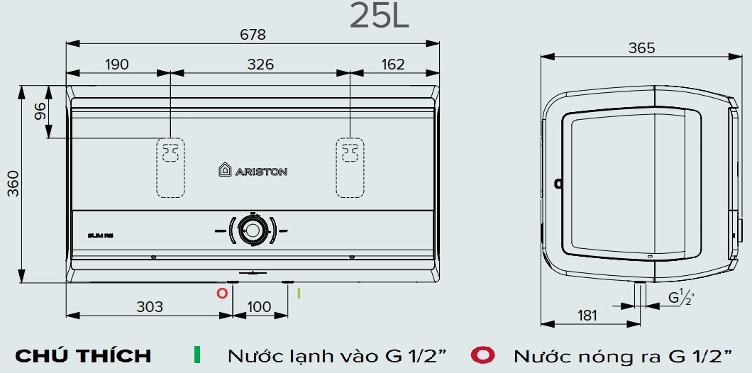 Bình Nóng Lạnh Ariston 25 Lít Slim3 25 Rs Vn Ngang