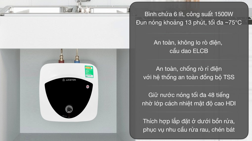 Bình Nóng Lạnh Ariston 6l An Lux 6 Ue 1.5 Fe