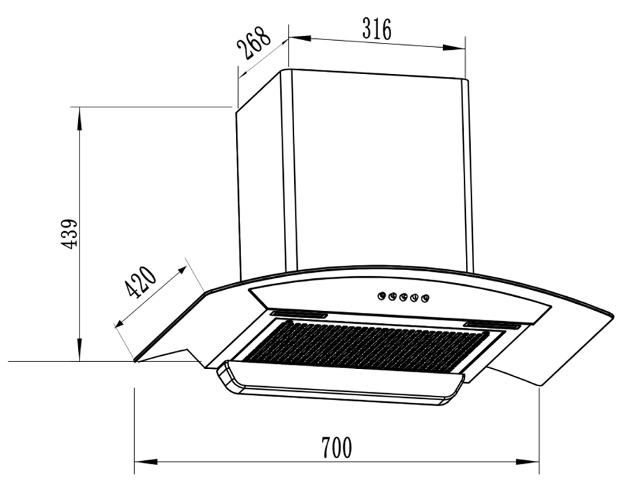 Máy Hút Mùi áp Tường Kính Cong Inox 70cm Faster Fs Ch370s