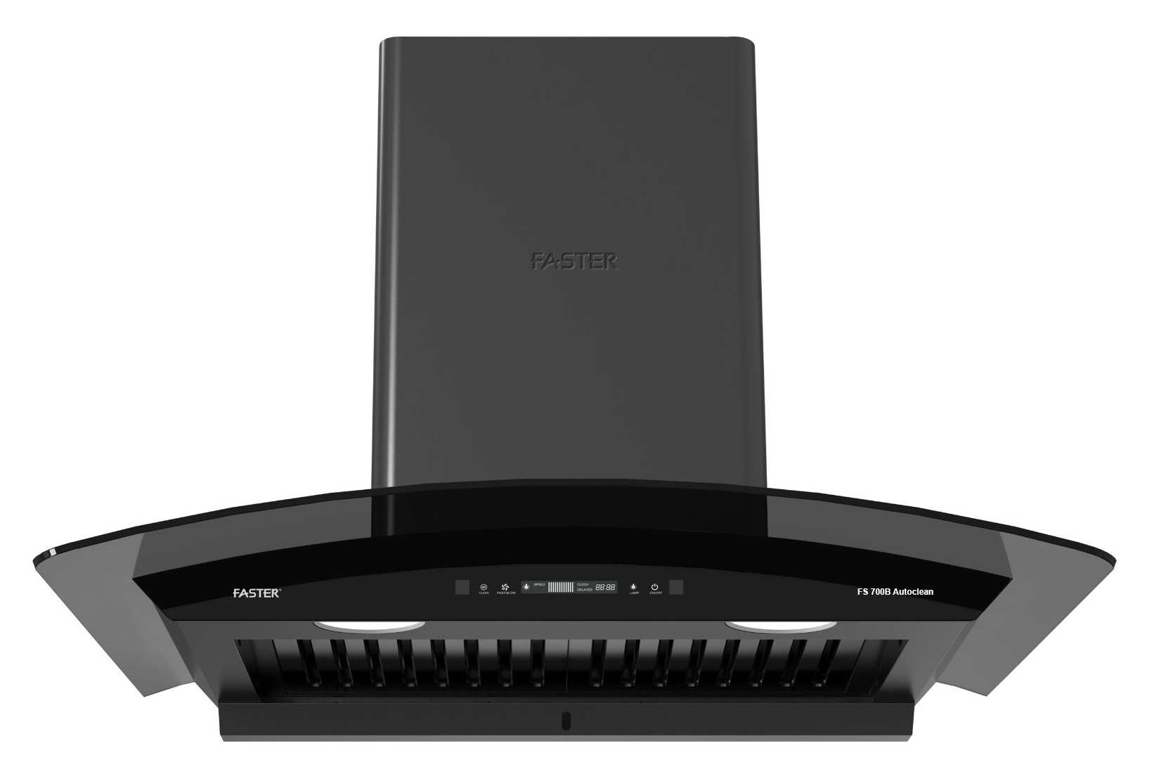 Máy Hút Mùi áp Tường Kính Cong Màu đen Cảm ứng 70cm Faster Fs 700b Autoclean