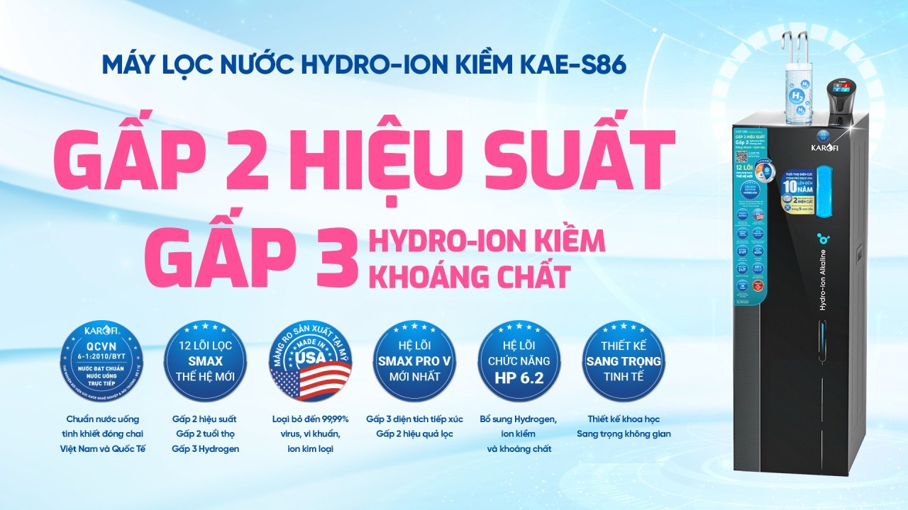 Máy Lọc Nước Nóng Lạnh Hydro Ion Kiềm Karofi Kae S86