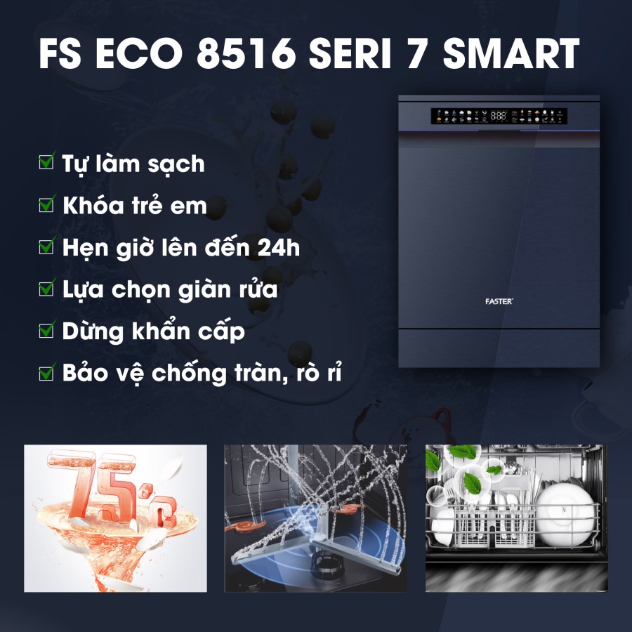 Máy Rửa Bát Nhập Khẩu Malaysia Eco 8516 Seri 7 Smart