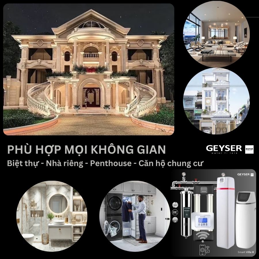 Hệ Thống Lọc Tổng Biệt Thự Lâu đài Cao Cấp Geyser Ecotar Lux Smart Villa H Tích Hợp Wifi điều Khiển Thông Minh