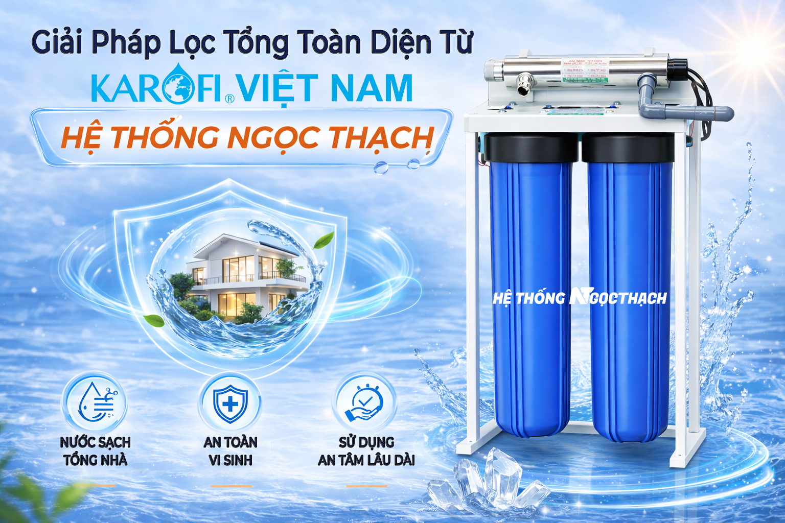 Bộ Lọc Nước đầu Nguồn 2 Cấp – 2 Cốc Béo, 1 Đèn Uv