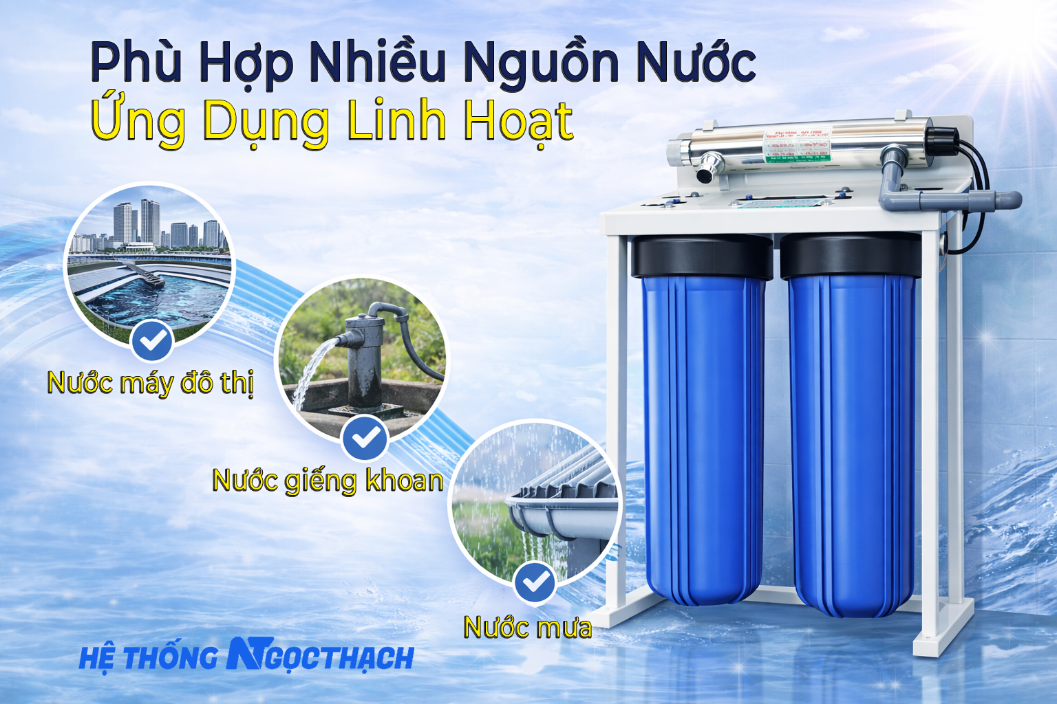 Bộ Lọc Nước đầu Nguồn 2 Cấp – 2 Cốc Béo, 1 Đèn Uv