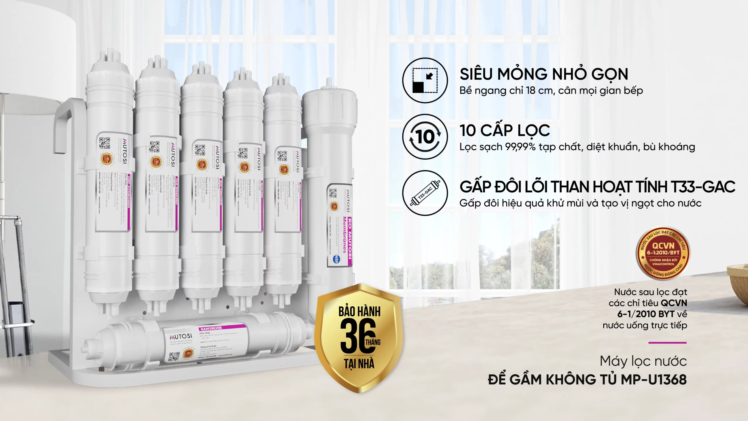 Máy Lọc Nước để Gầm 10 Lõi Mutosi Mp U1368