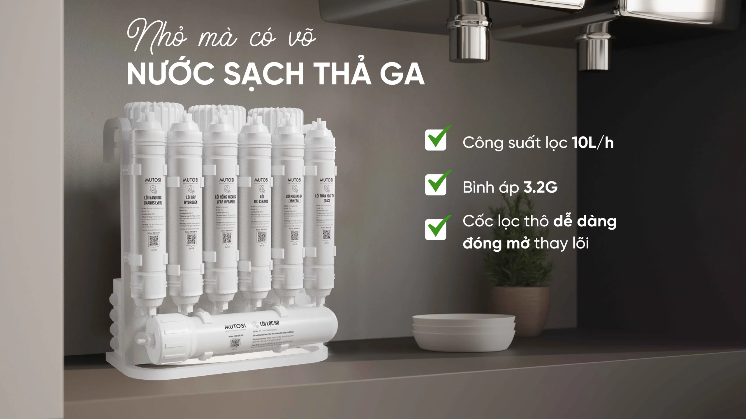 Máy Lọc Nước để Gầm 10 Lõi Mutosi Mp U66