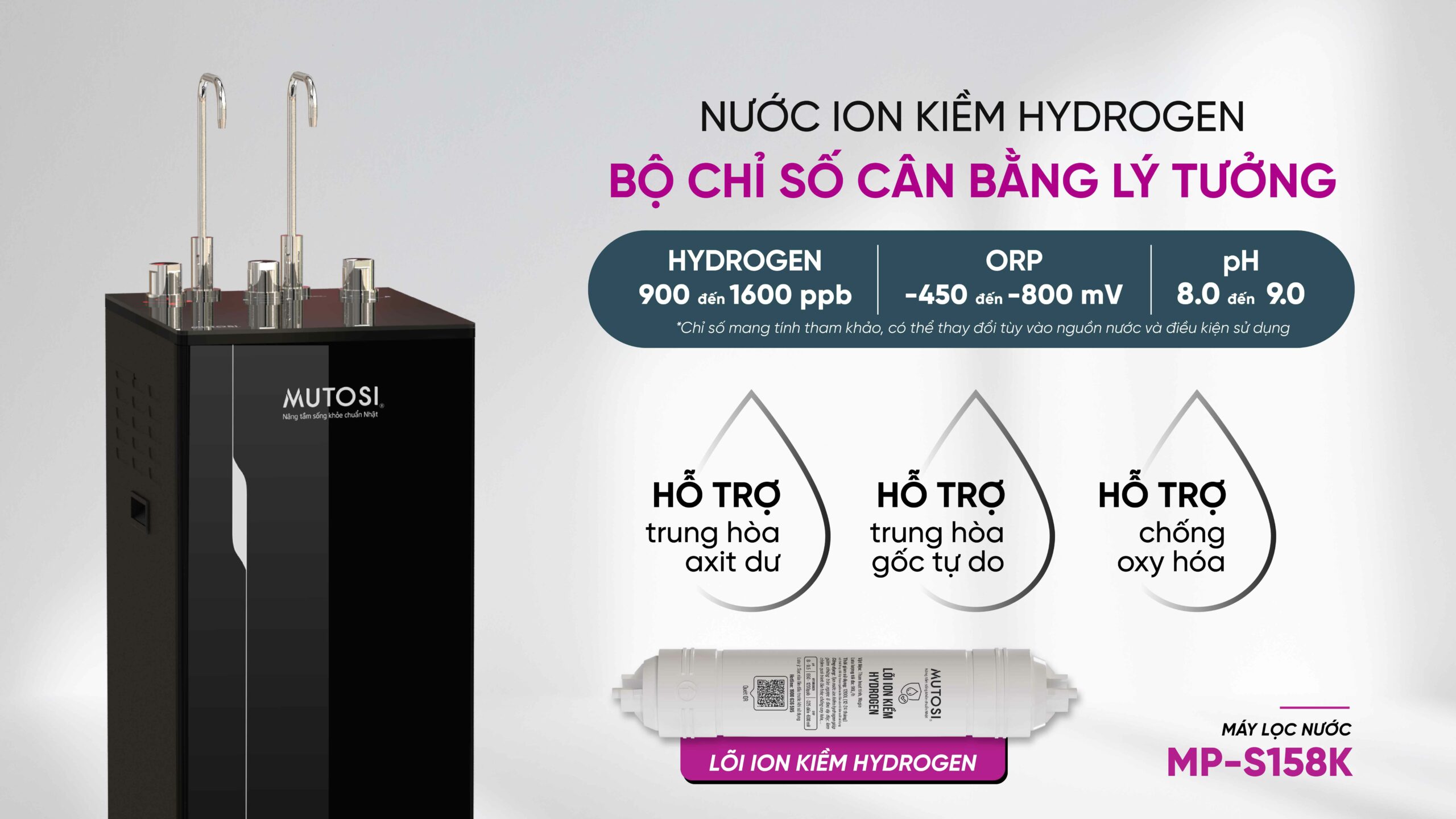 Máy Lọc Nước Nóng Nguội Ion Kiềm Hydrogen Mutosi Mp S158k