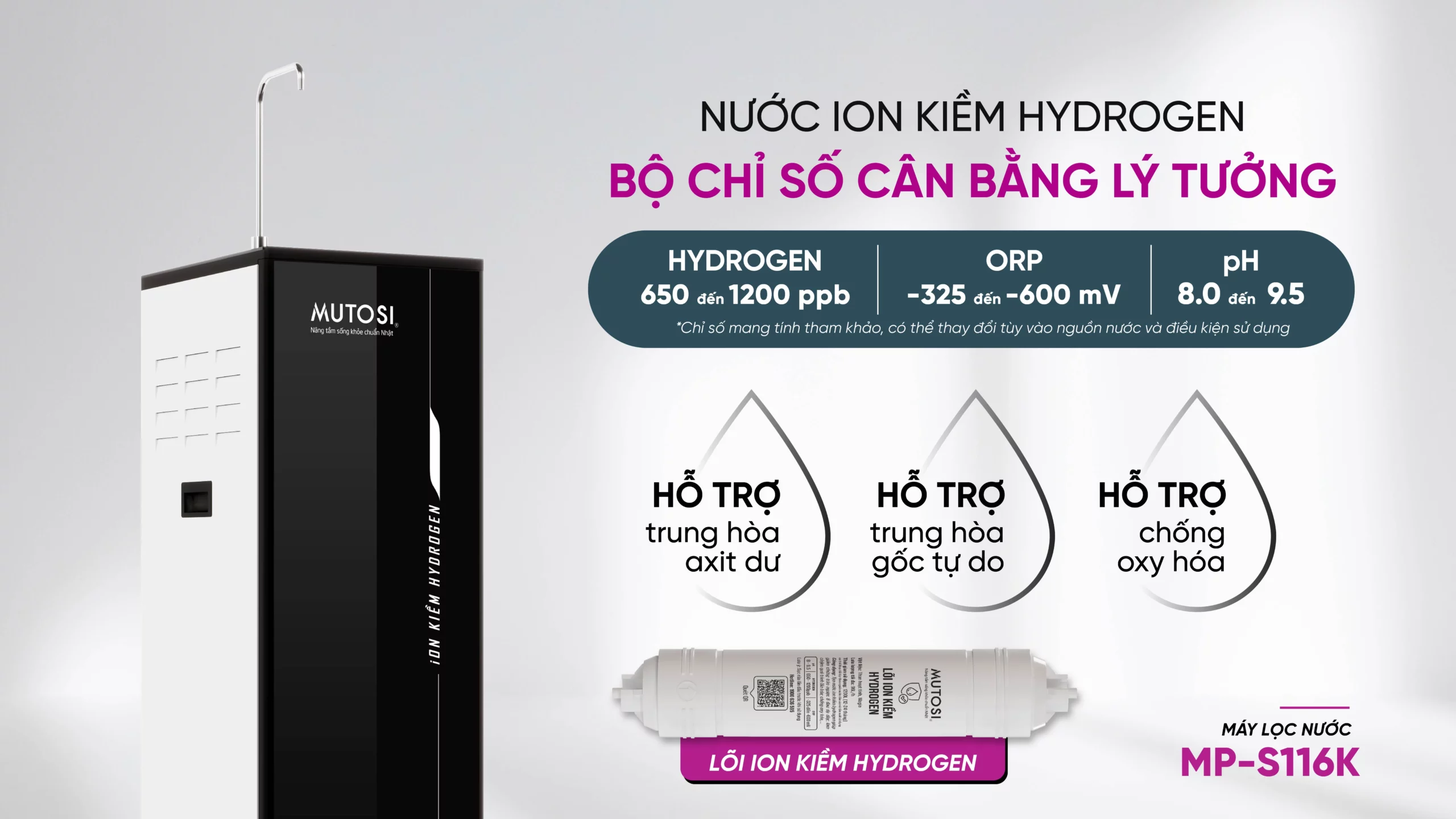 Máy Lọc Nước Ion Kiềm Hydrogen Mutosi Mp S116k