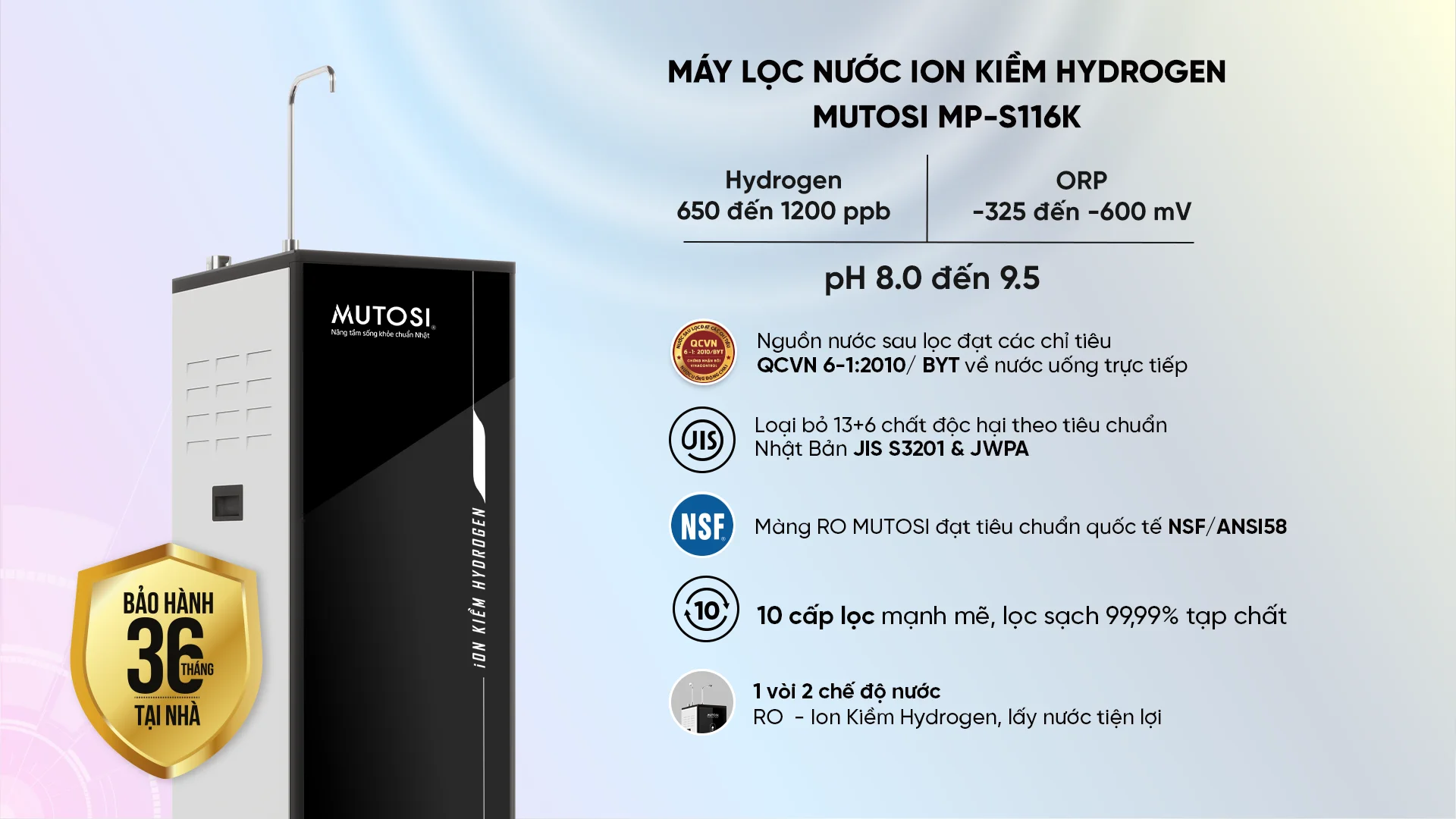 Máy Lọc Nước Ion Kiềm Hydrogen Mutosi Mp S116k