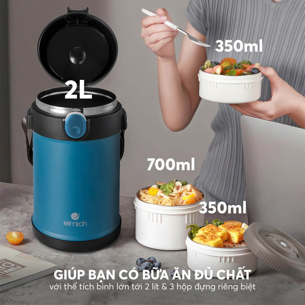 Hộp Cơm Giữ Nhiệt Inox 304 Elmich El8303 Dung Tích 2l Hộp Cơm Giữ Nhiệt Chân Không