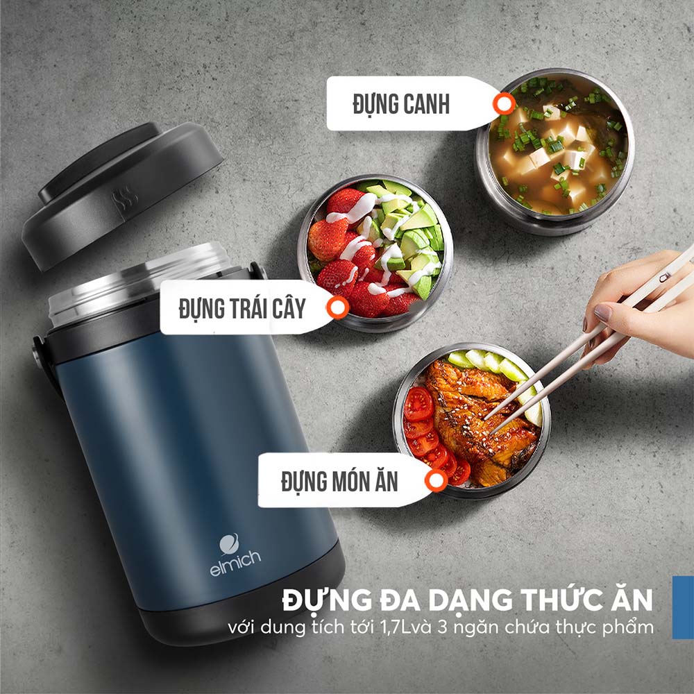 Hộp Cơm Giữ Nhiệt Inox 304 Elmich El8302 Dung Tích 1.7l Hộp Cơm Giữ Nhiệt Chân Không