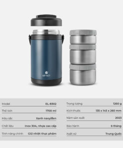 Hộp Cơm Giữ Nhiệt Inox 304 Elmich El8302 Dung Tích 1.7l Hộp Cơm Giữ Nhiệt Chân Không