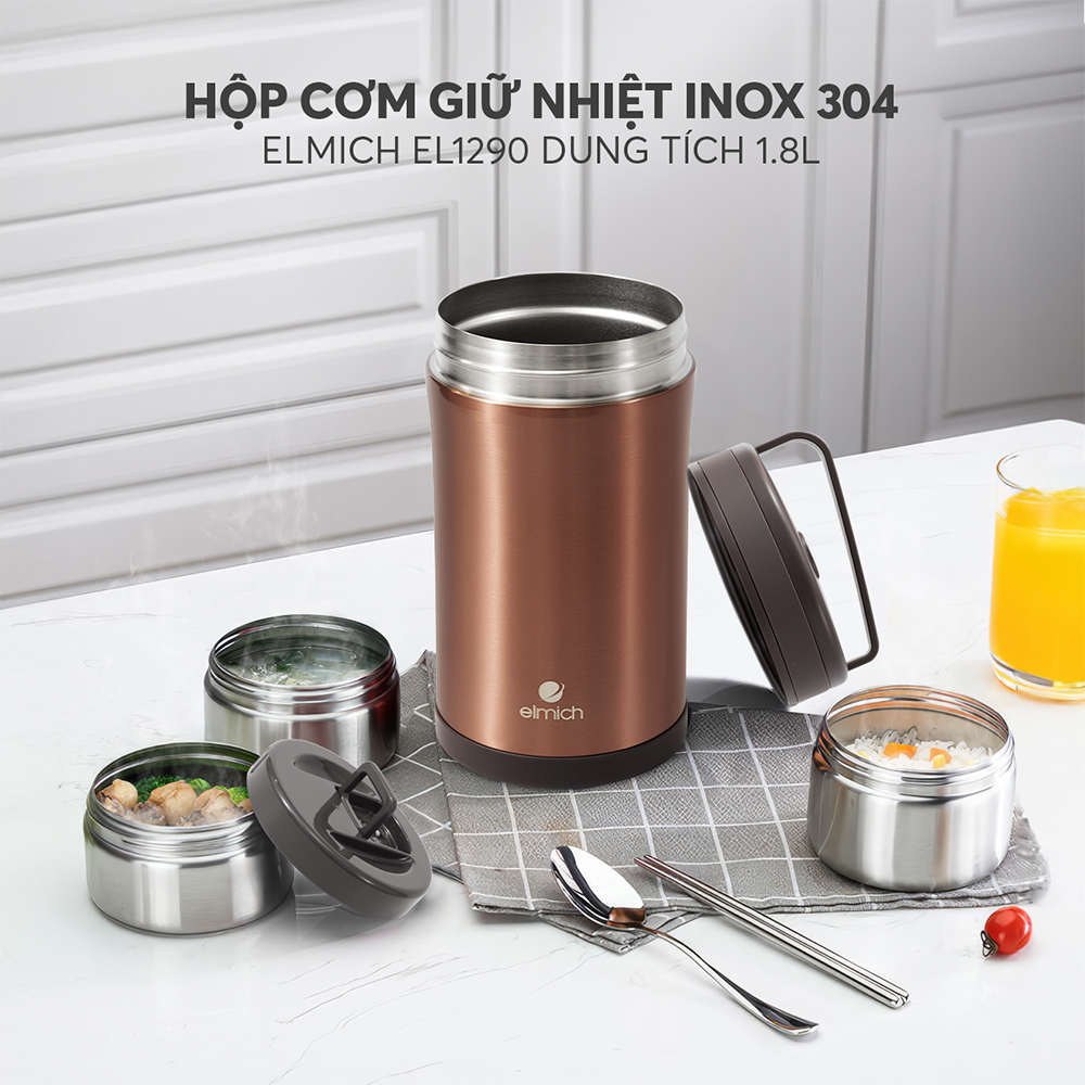 Hộp Cơm Giữ Nhiệt Inox 304 Elmich El1290 Dung Tích 1.8 Hộp Cơm Giữ Nhiệt Chân Không