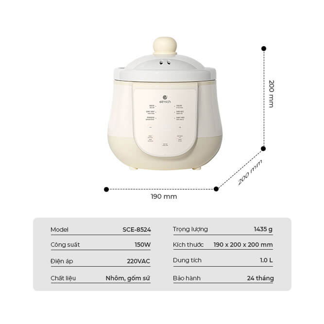 Nồi Nấu Chậm Elmich 1l Sce 8524ol (nồi Hầm)