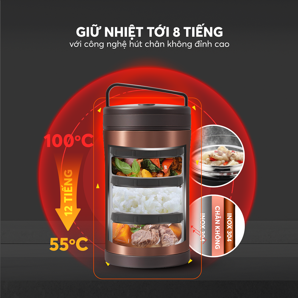 Hộp Cơm Giữ Nhiệt Inox 304 Elmich El1290 Dung Tích 1.8 Hộp Cơm Giữ Nhiệt Chân Không