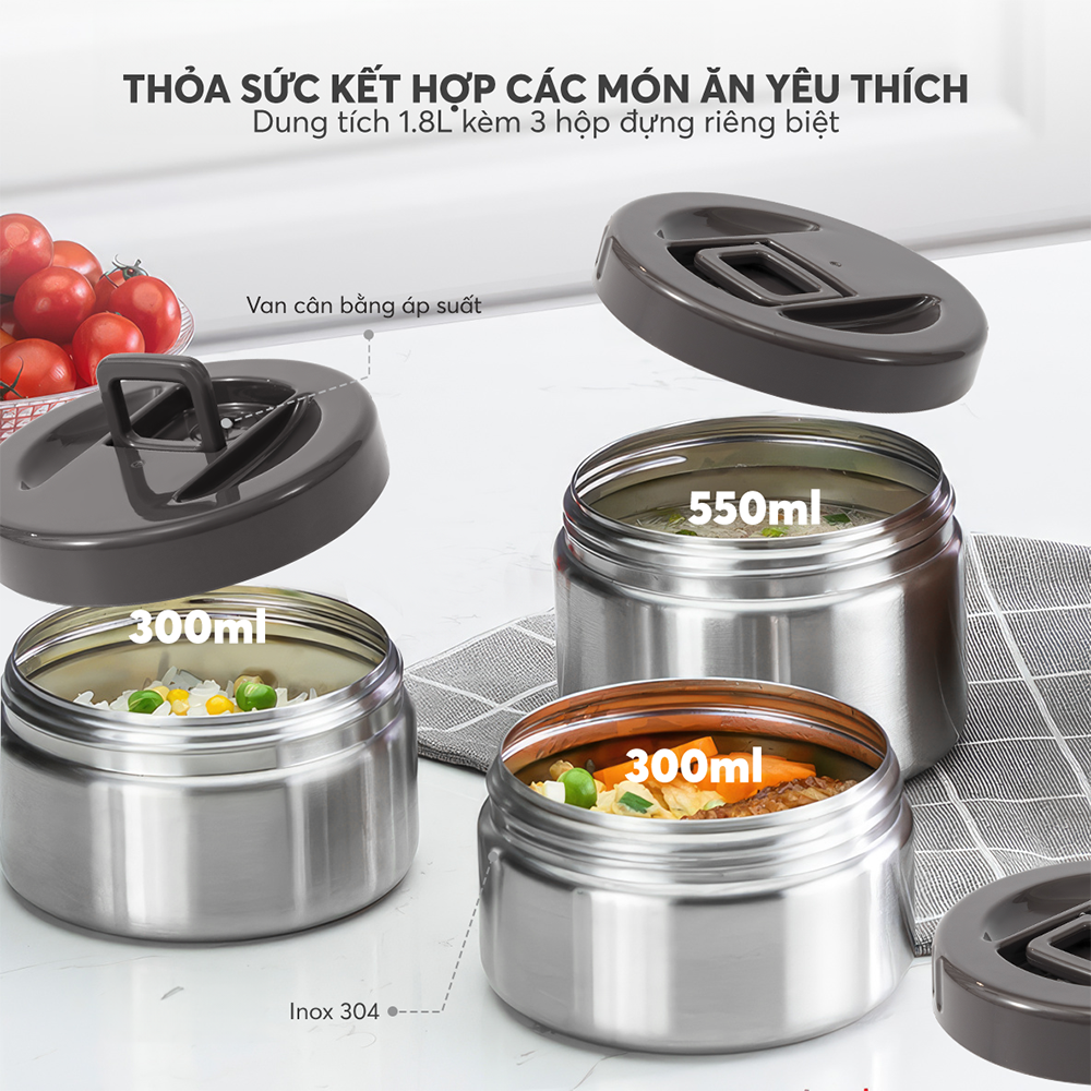 Hộp Cơm Giữ Nhiệt Inox 304 Elmich El1290 Dung Tích 1.8 Hộp Cơm Giữ Nhiệt Chân Không