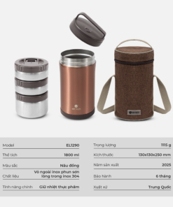 Hộp Cơm Giữ Nhiệt Inox 304 Elmich El1290 Dung Tích 1.8 Hộp Cơm Giữ Nhiệt Chân Không
