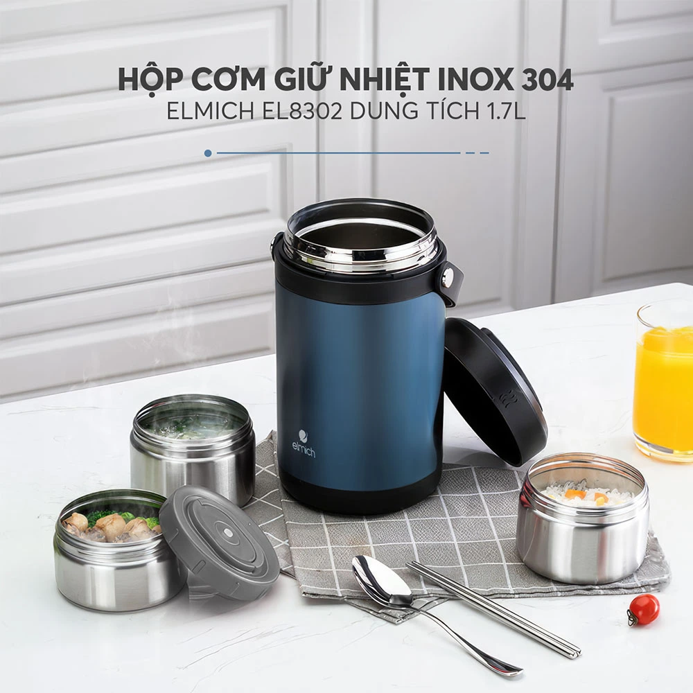 Hộp Cơm Giữ Nhiệt Inox 304 Elmich El8302 Dung Tích 1.7l Hộp Cơm Giữ Nhiệt Chân Không