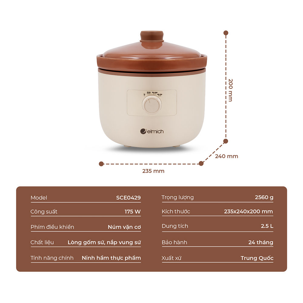 Nồi Nấu Chậm Elmich 2.5l Sce0429 (nồi Hầm)